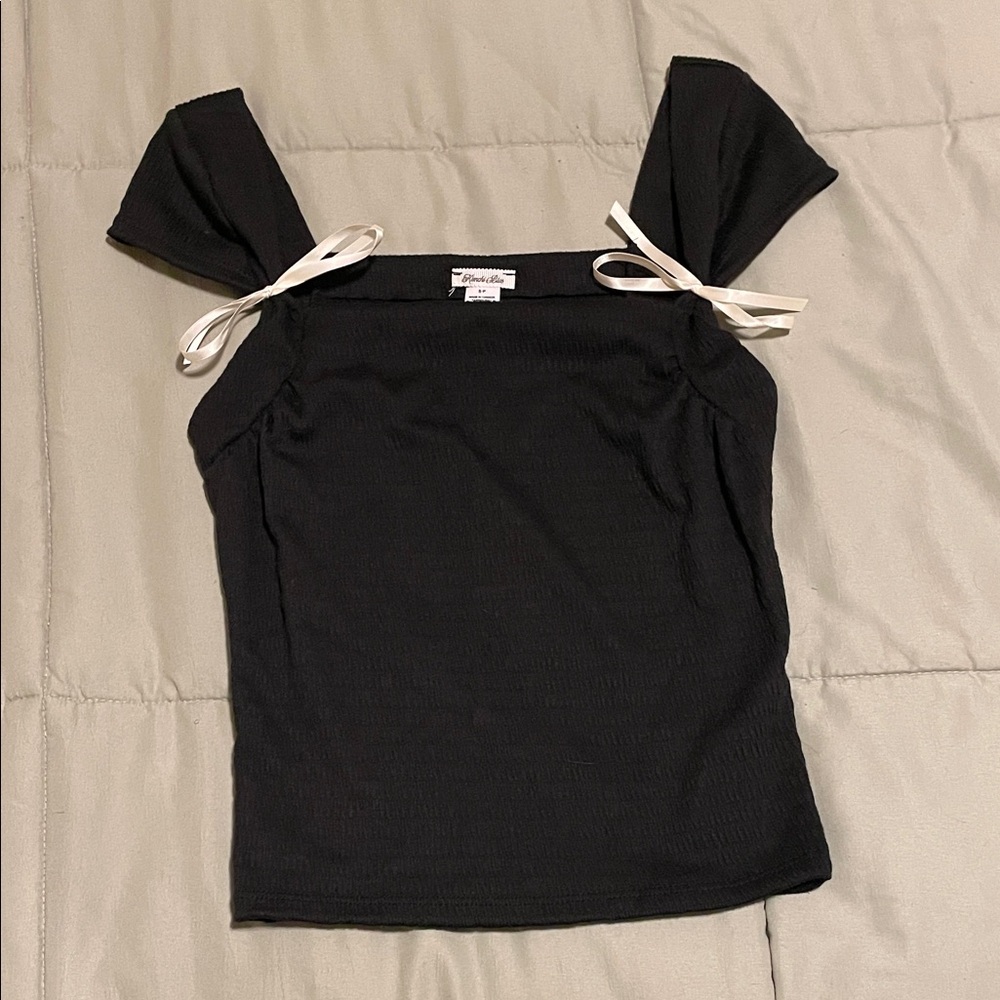 NWOT Kimchi Blue Black Tee with White Bow Details